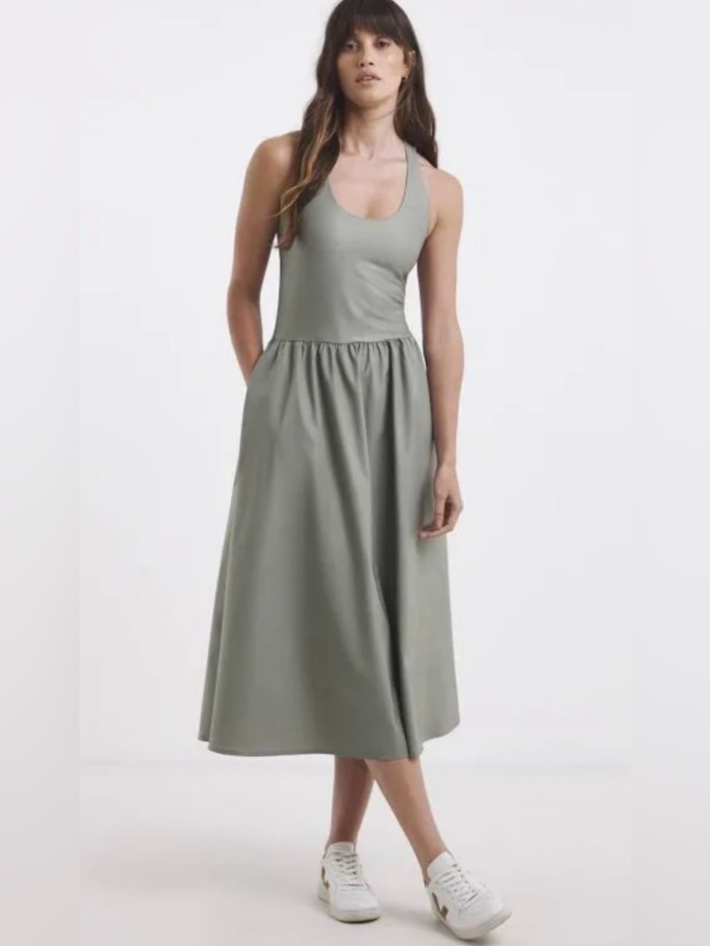 Sweaty Betty Explorer Ribbed Sage Green Racerback Midi Dress size 10